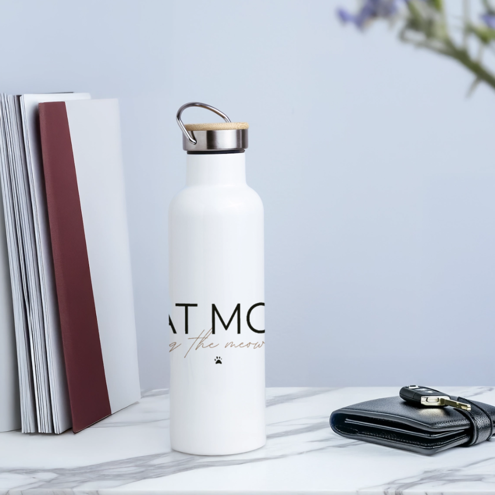 Thermosflasche mit Bambusdeckel CATMOM – living the meow life - Weiß