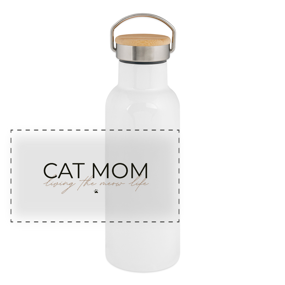 Thermosflasche mit Bambusdeckel CATMOM – living the meow life - Weiß