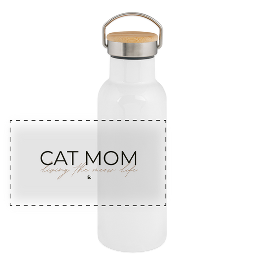 Thermosflasche mit Bambusdeckel CATMOM – living the meow life - Weiß