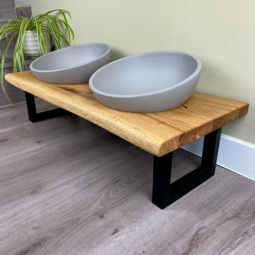 Styledog Wonderland Eiche Design Futterstation für große Hunde mit Baumkante | 70 cm