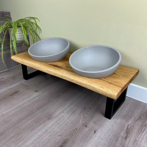 Styledog Wonderland Eiche Design Futterstation für große Hunde mit Baumkante | 70 cm