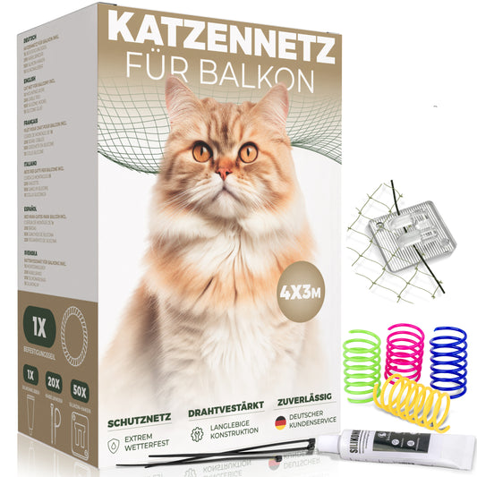 WOOWOOD® Katzennetz für Balkon (Ohne Bohren)