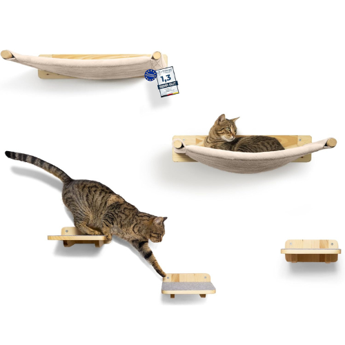 WOOWOOD® Kletterwand-Katzenhängematte Set inkl. 3x Katzentreppen