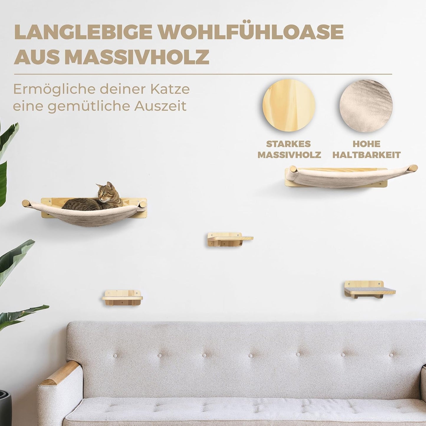 WOOWOOD® Kletterwand-Katzenhängematte Set inkl. 3x Katzentreppen