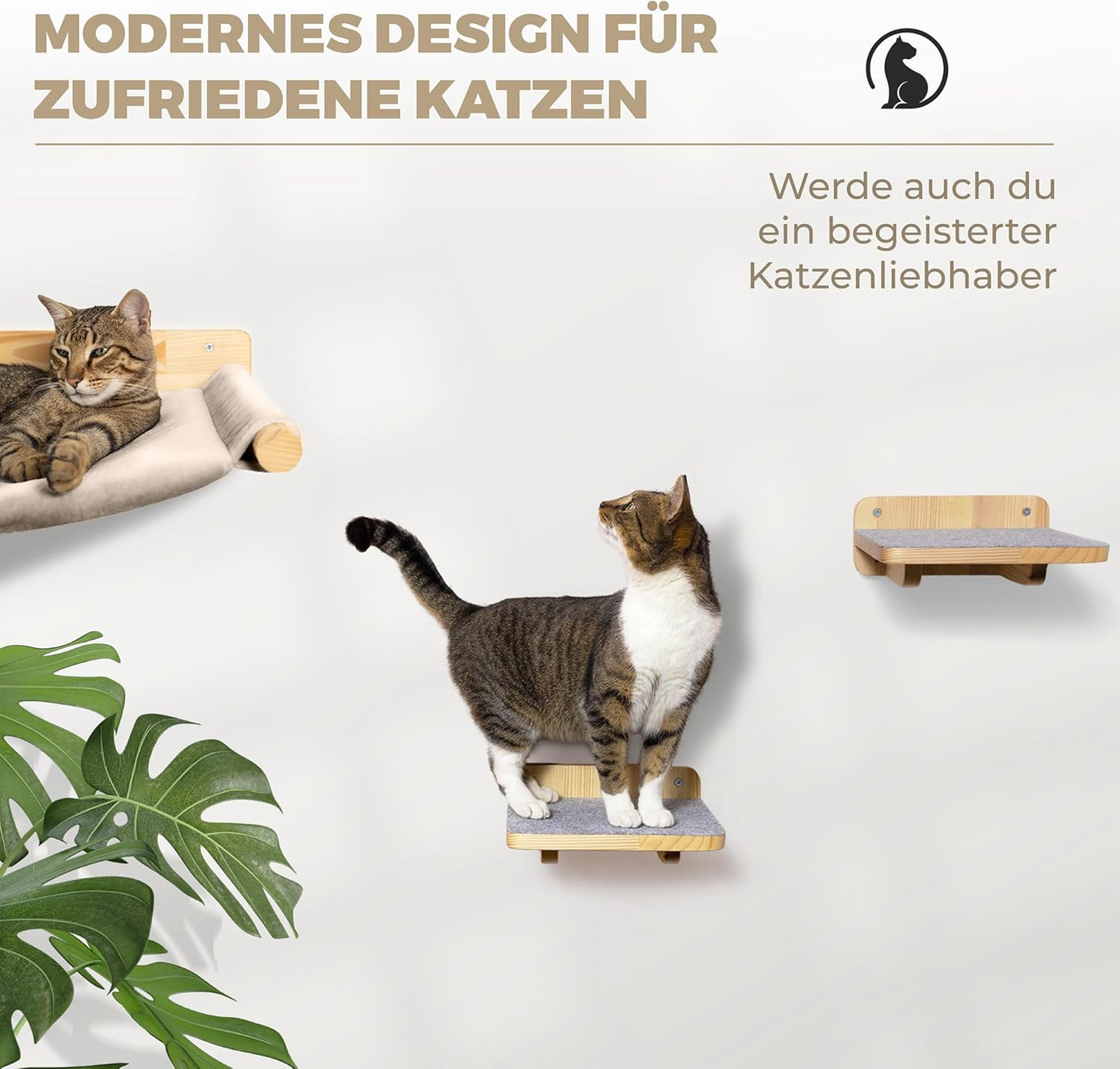 WOOWOOD® Kletterwand-Katzenhängematte Set inkl. 3x Katzentreppen