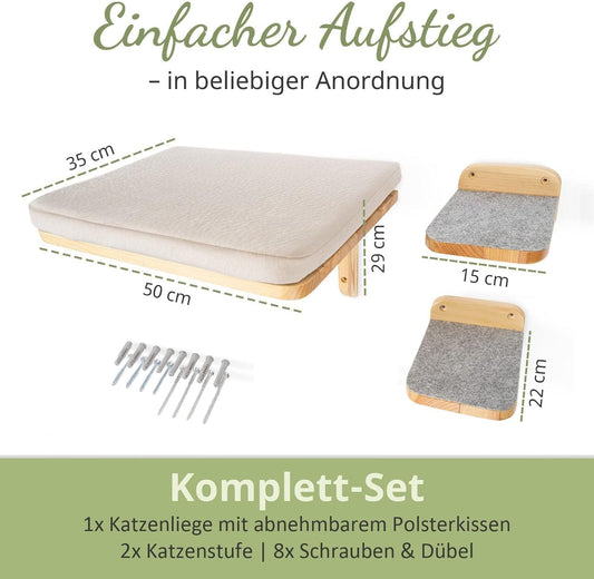 WOOWOOD® Kletterwand Katzen inkl. 2x Katzentreppen