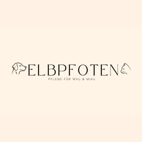 Elbpfoten Tierkosmetik Logo mit Hund und Katze, modernes Design für Haustiermöbel und Zubehör