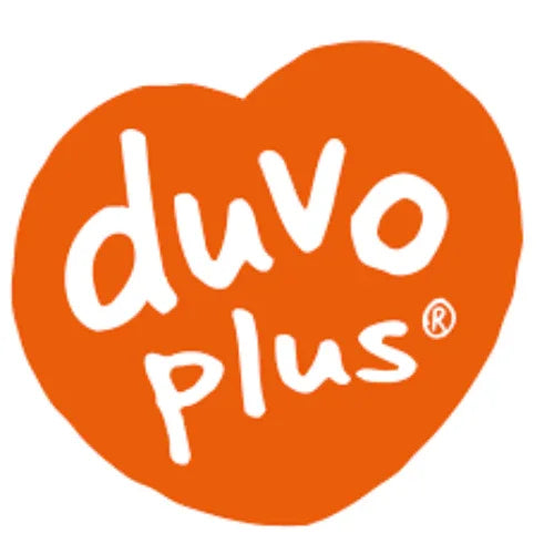 duvoplus Logo in weißer Schrift auf orangefarbenem Herz, Haustierzubehör Marke bei Pawla Petstore