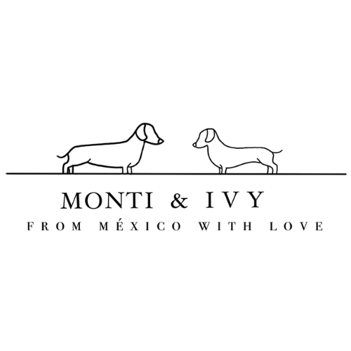 Monti & Ivy Logo mit zwei Dackeln, modernes Hundehalsbänder Branding für Hunde