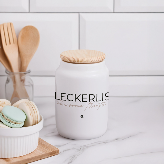 Leckerli-Dose mit Holzdeckel – Pawsome treats - Weiß