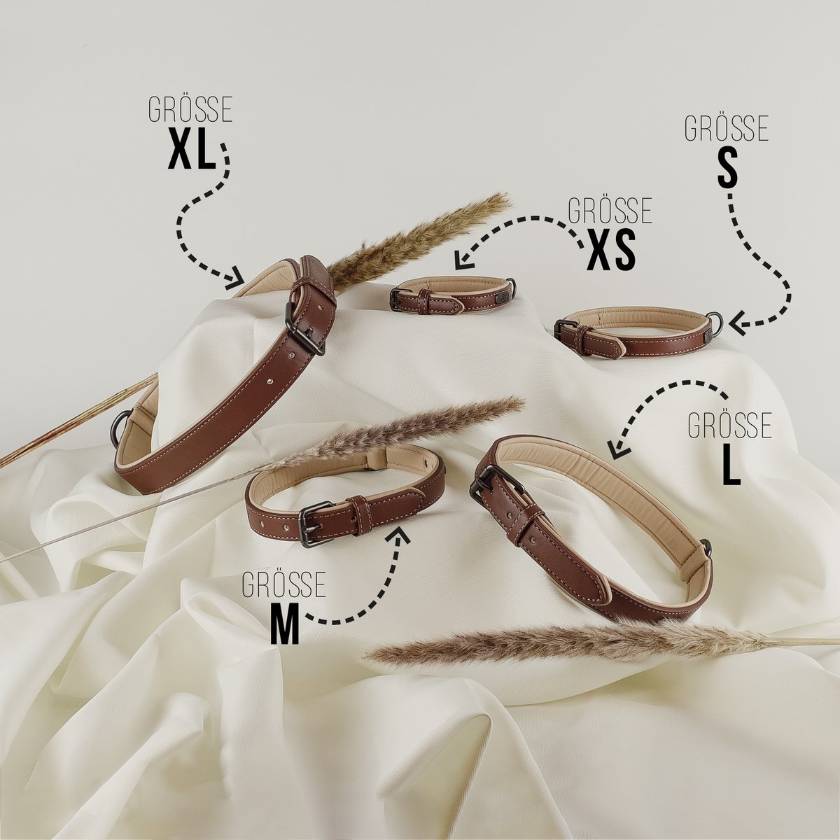 Halsband & Leine Set aus veganem Leder – Braun/Beige