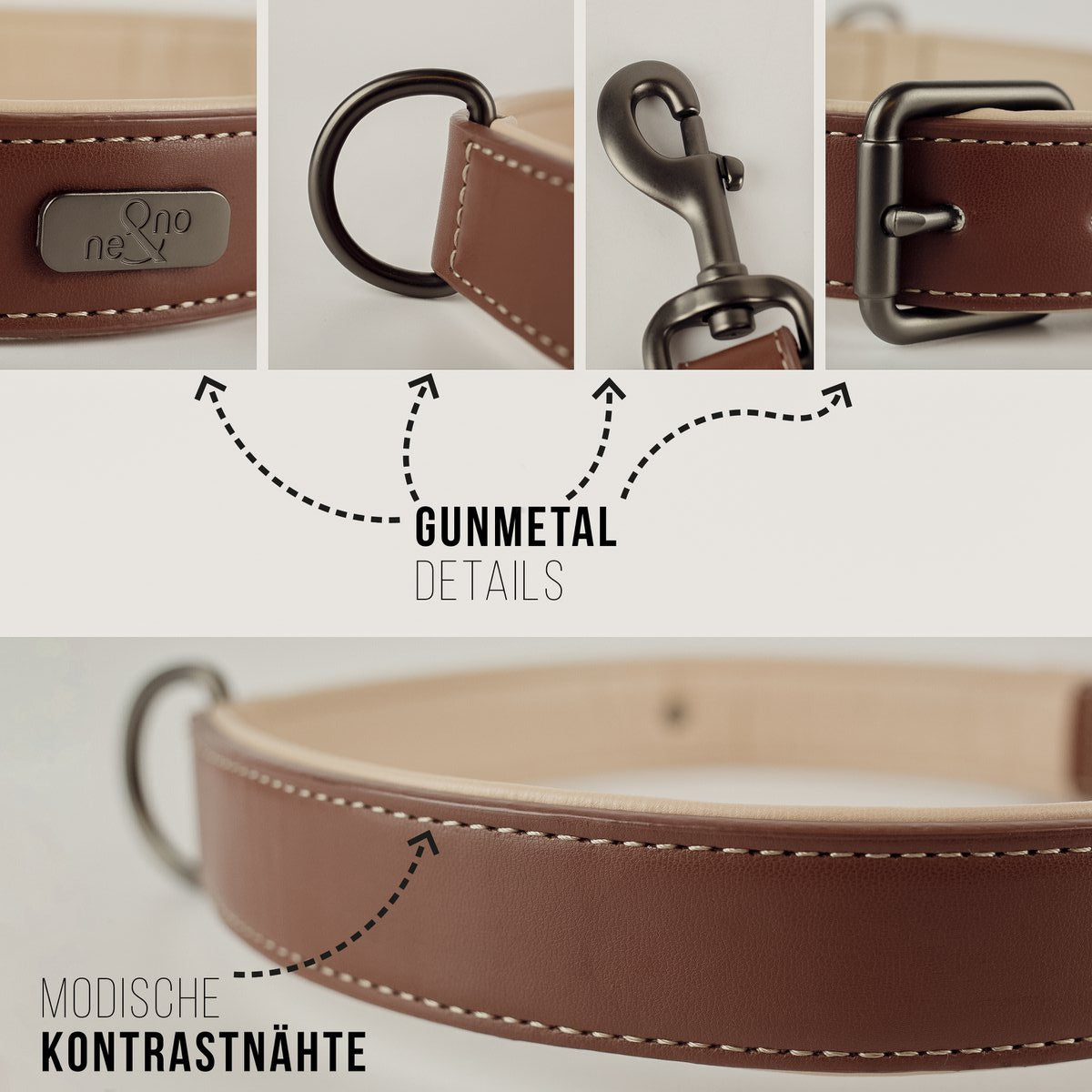 Halsband & Leine Set aus veganem Leder – Braun/Beige