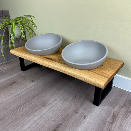 Styledog Wonderland Eiche Design Futterstation für große Hunde mit Baumkante | 70 cm
