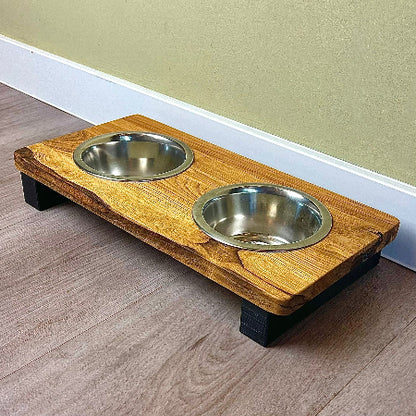 Styledog Wonderland Eiche Design Futterstation für kleine Hunde mit Edelstahlnäpfen