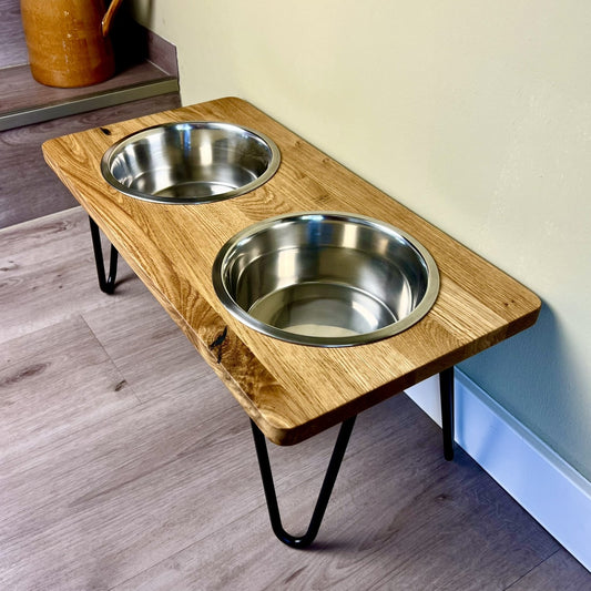 Styledog Wonderland Eiche Design Futterstation für große Hunde mit Edelstahlnäpfen