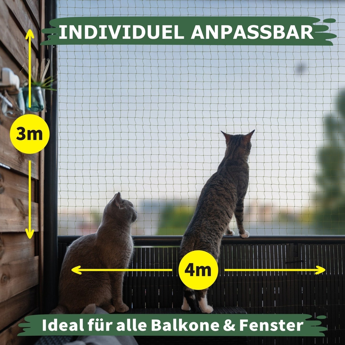 WOOWOOD® Katzennetz für Balkon (Ohne Bohren)