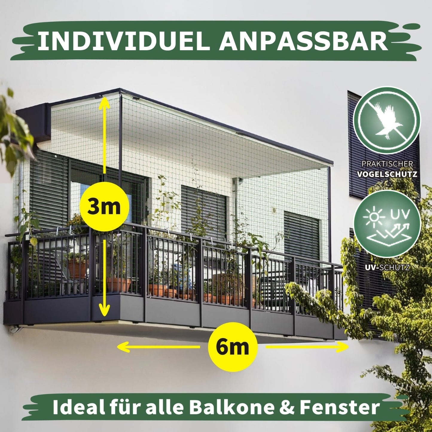 WOOWOOD® Katzennetz für Balkon (Ohne Bohren)