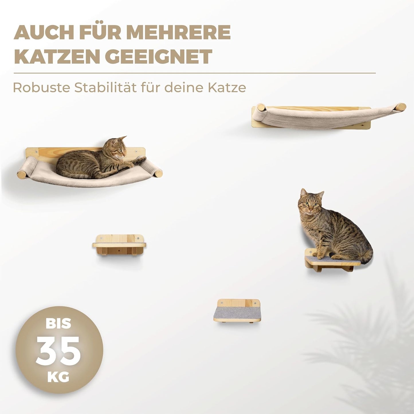 WOOWOOD® Kletterwand-Katzenhängematte Set inkl. 3x Katzentreppen