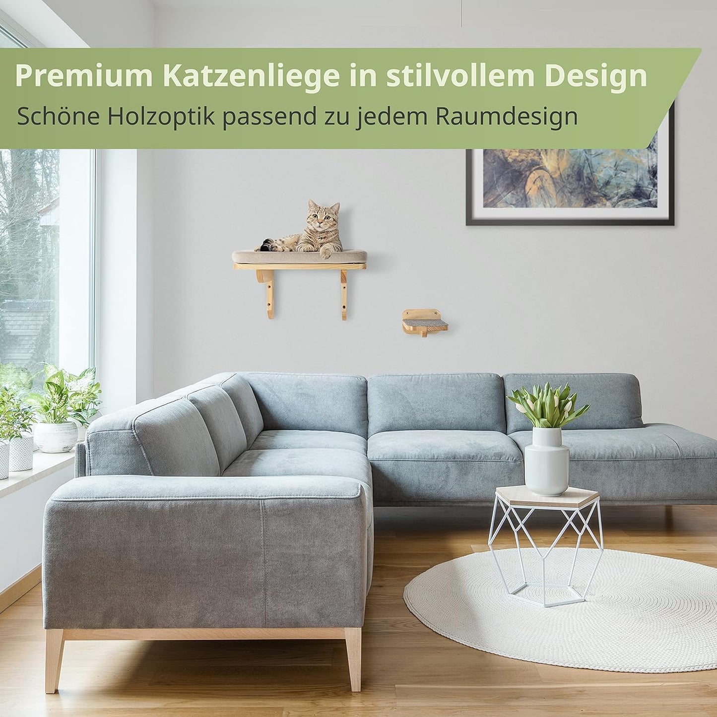 WOOWOOD® Kletterwand Katzen inkl. 2x Katzentreppen