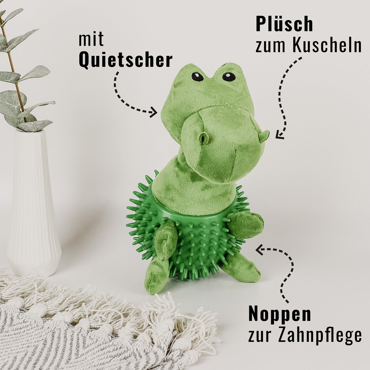 Hunde-Kauspielzeug mit Quietscher Dino