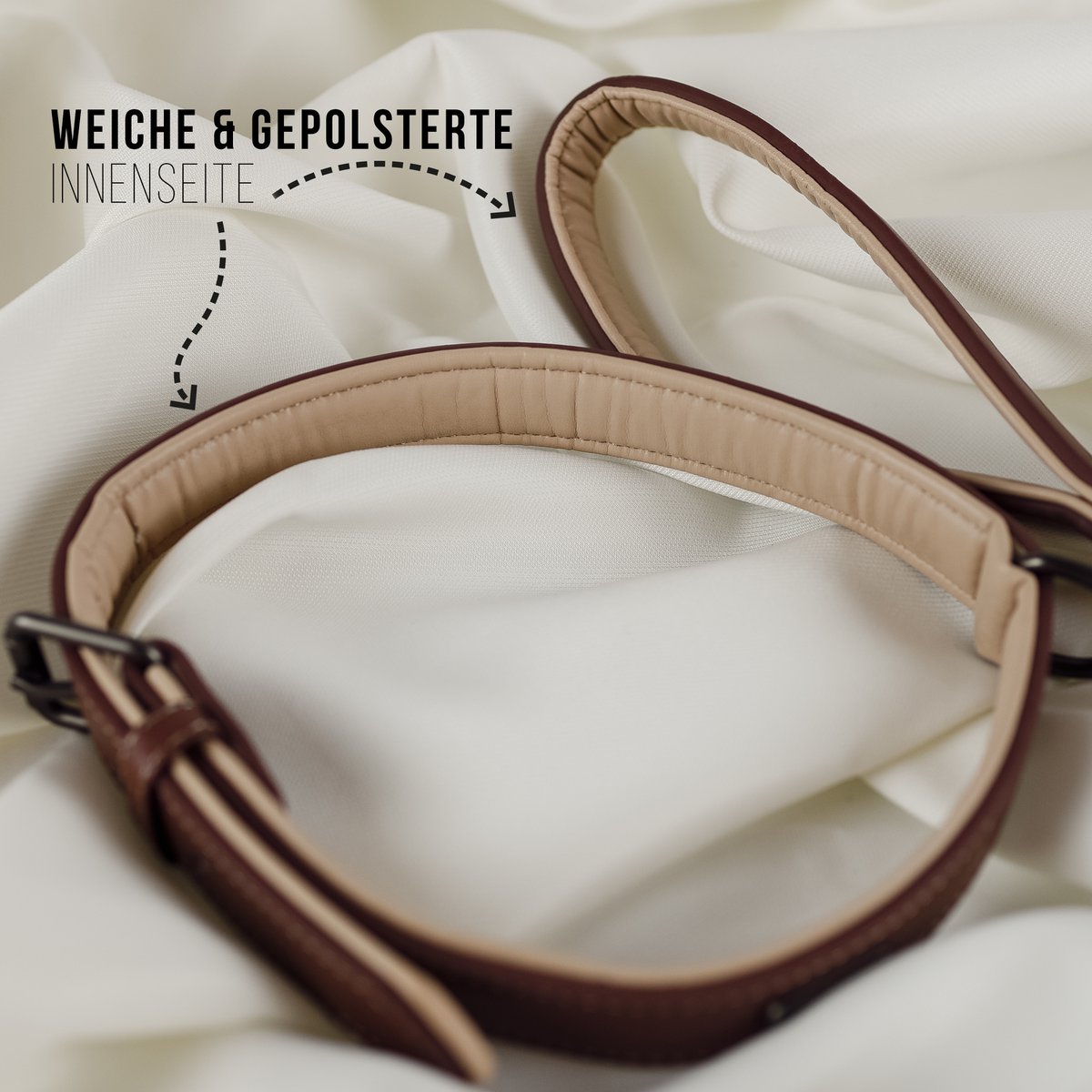 Halsband & Leine Set aus veganem Leder – Braun/Beige