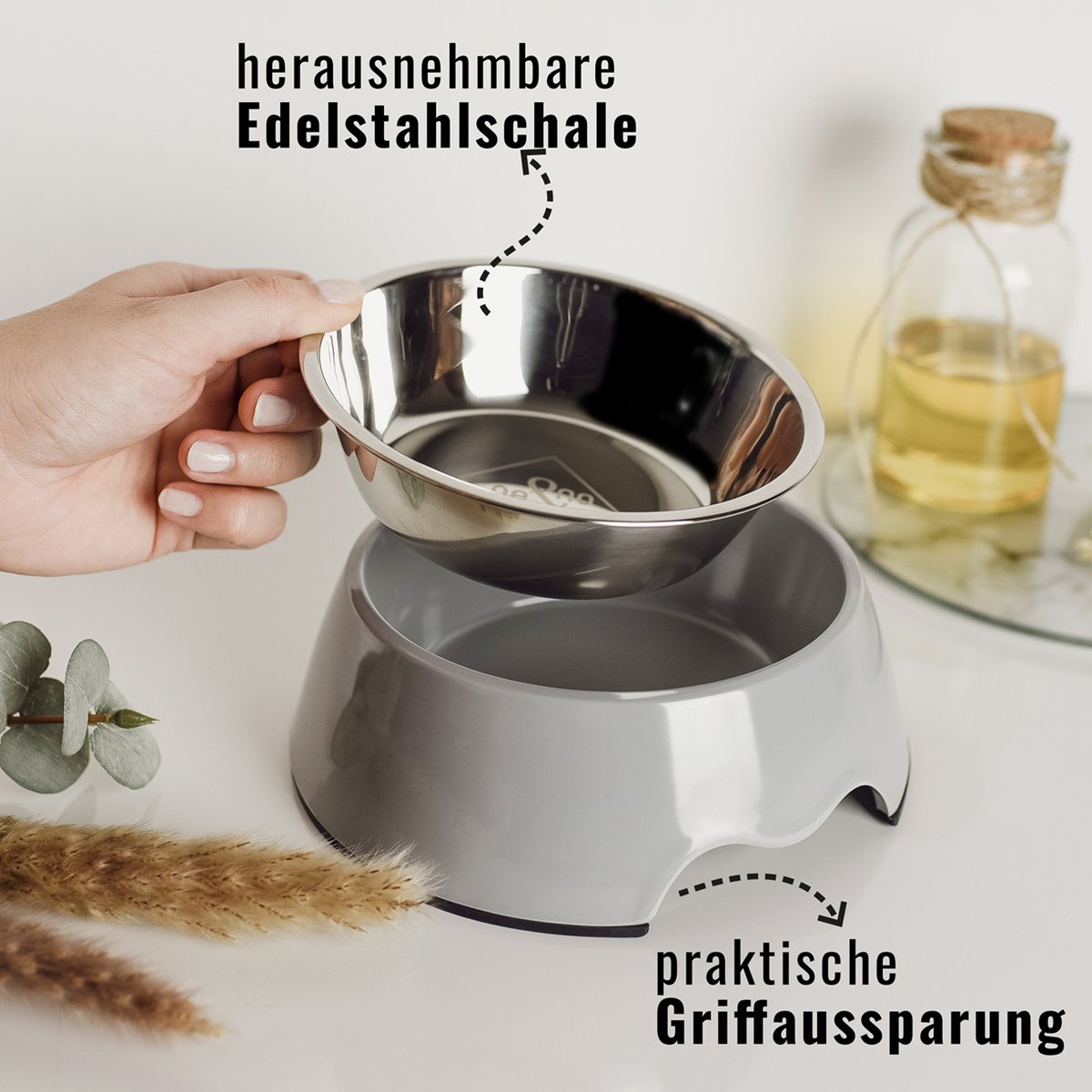 ne&no® Futternapf 2er Set für Hunde und Katzen Grau