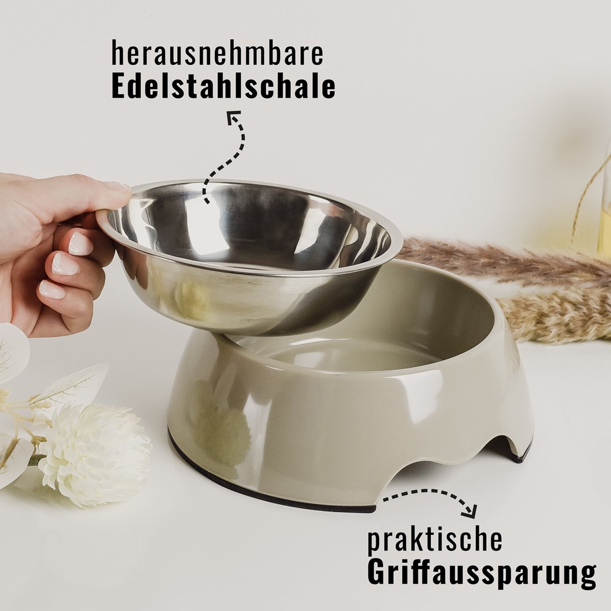 ne&no® Futternapf 2er Set für Hunde und Katzen Taupe