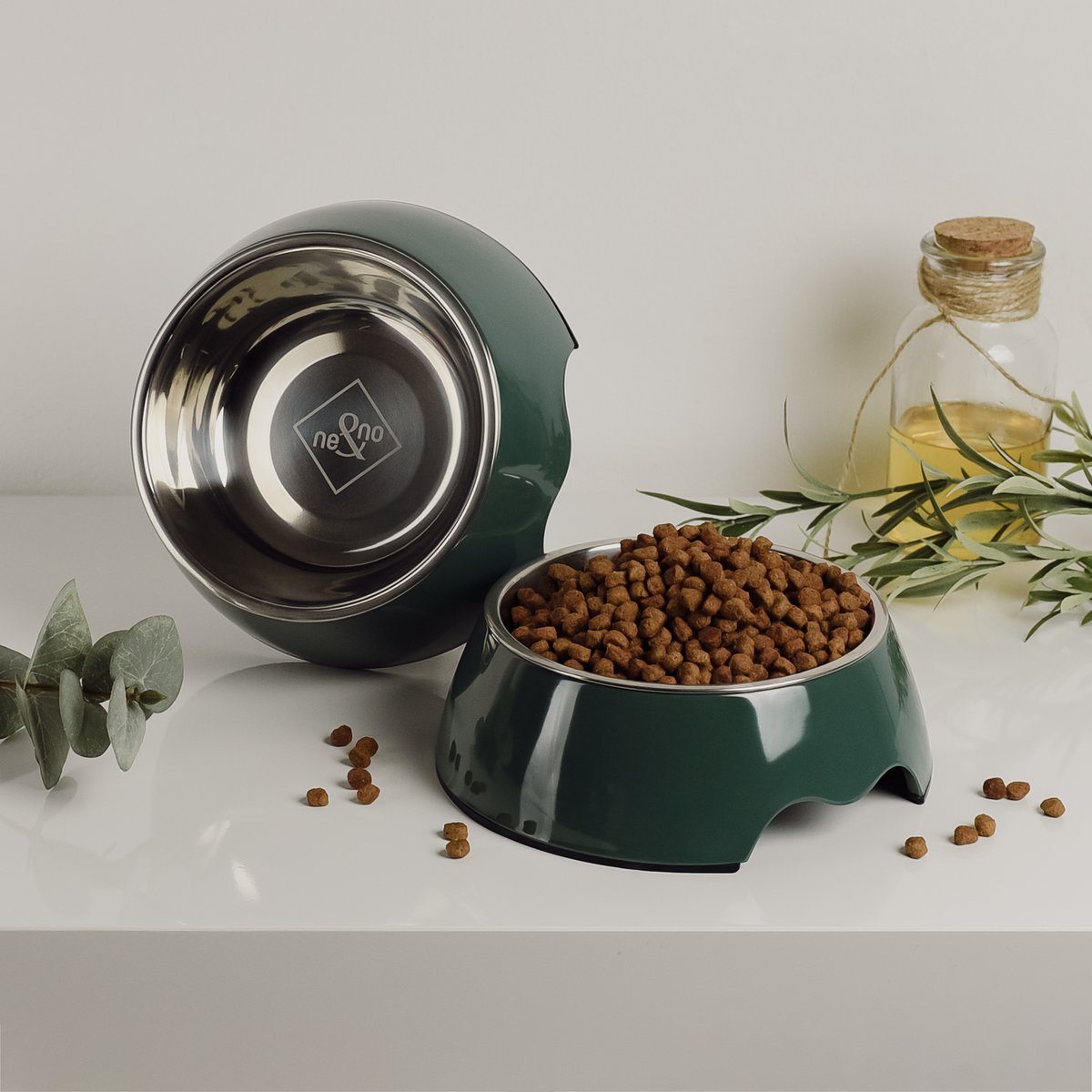 ne&no® Futternapf 2er Set für Hunde und Katzen Waldgrün