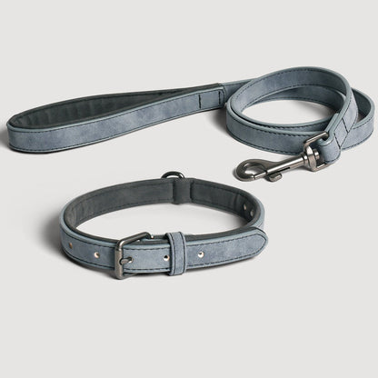 ne&no® Halsband & Leine Set aus veganem Leder – Blaugrau/Anthrazit