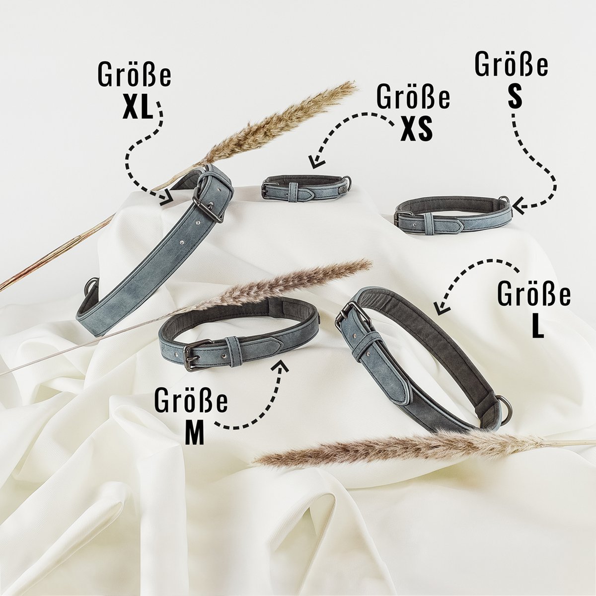 ne&no® Halsband & Leine Set aus veganem Leder – Blaugrau/Anthrazit